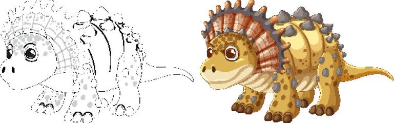 Sticker - Adorable dinosaur with detailed coloring and outline