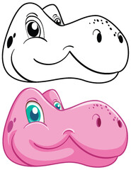 Sticker - Smiling dinosaur head in color and outline