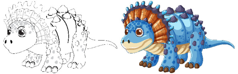 Wall Mural - Adorable blue dinosaur with colorful frills