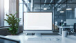 © mohammad - Modern office desk with blank screen computer monitor, Ai generated Images