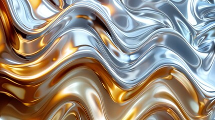 Wall Mural - An abstract background featuring swirling patterns of liquid silver and gold, capturing the fluidity and shine of precious metals in a luxurious, captivating display. Abstract Backgrounds