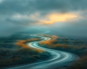 Canvas Print - A long and winding road disappearing into the distance. AI.