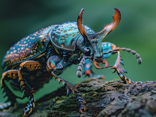 Wall Mural - A close-up photograph of a rainbow-colored beetle. AI.