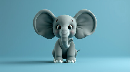 Poster - cartoon character of a cute elephant sitting on a blue background