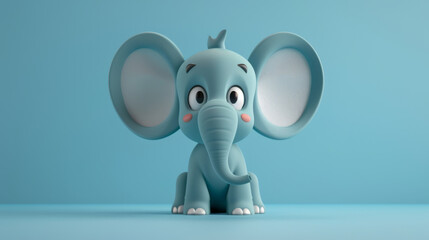 Wall Mural - cartoon character of a cute elephant sitting on a blue background