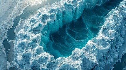 Wall Mural - Aerial photograph of a glacier, where the intricate patterns created by the ice and the varying shades of blue and white create a stunning and abstract natural landscape. Abstract Backgrounds