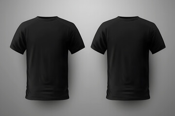 Wall Mural - Plain black t-shirt front view in isolated background.  Mens t-shirt mockup template. AI generated. 