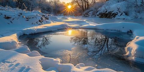 Poster - winter sunrise over frozen creek