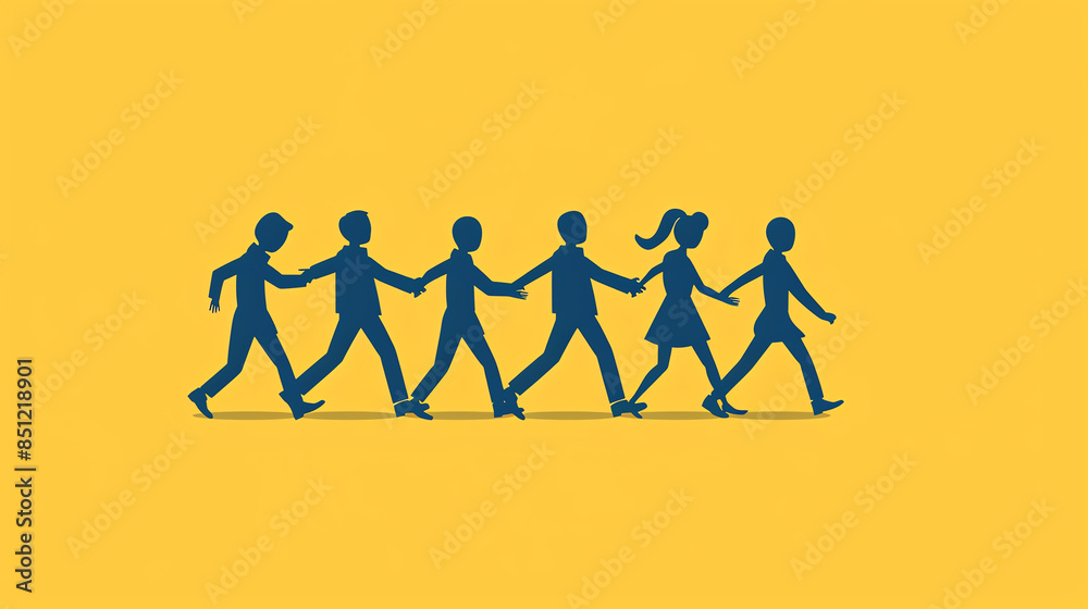 Silhouette of children holding hands and walking in line, featuring a ...