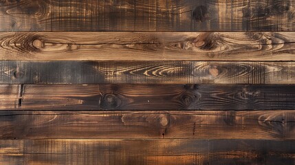Wall Mural - A close-up of rustic, dark-stained wooden planks showcasing rich textures and patterns.
