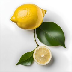 Sticker - Lemon with leaf isolated on white background