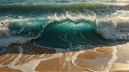 Canvas Print - Ocean Wave Breaking on Sandy Beach.