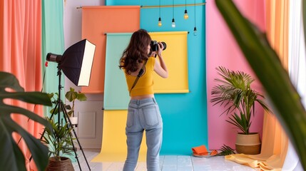 Poster - a skilled marketer captures stunning product photos in a chic studio, highlighting each item's uniqu