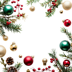 christmas frame. red, gold and green christmas decoration on transparent or white background
