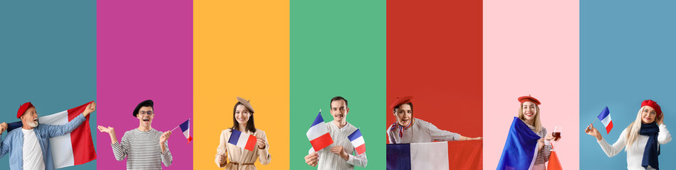 Poster - Collage of many French people on color background