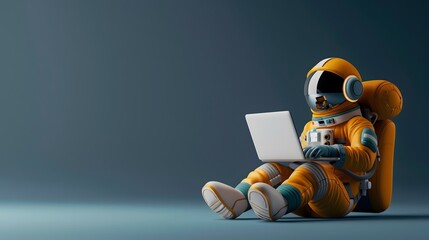 Wall Mural - 3D Render Astronaut in spacesuit working on laptop Pen Tool Created Clipping Path Included in JPEG Easy to Composite.
