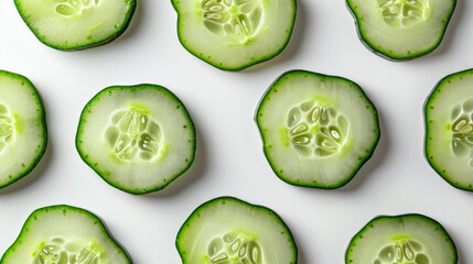 Wall Mural - Cucumber Slices on a White Background