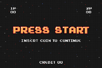 Wall Mural - PRESS START INSERT A COIN TO CONTINUE .pixel art .8 bit game.retro game. for game assets in vector illustrations.Retro Futurism Sci-Fi Background. glowing neon grid.and stars from vintage arcade comp