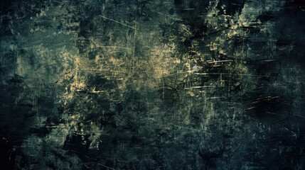  Dark grunge background with scratched texture and eerie old film effect; room for text or design,