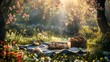 © Yelena - Picnic in a clearing with flowering bushes picture