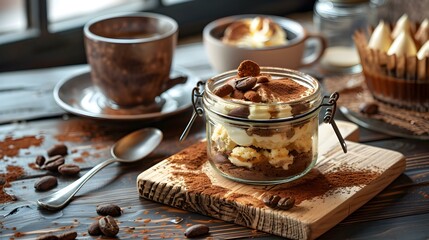 Wall Mural - Tiramisu in a glass jar picture