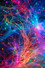 Poster - Intricate network of fiber-optic cables, glowing with vibrant colors, carrying the lifeblood of the cloud