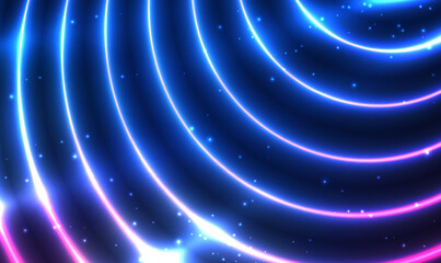 Fototapete - Abstract technology futuristic neon circle lines glowing light on cyberspace. Abstract neon rings with sparkling particles. Sci-fi Background for science, futuristic, energy, tech, techno.Vector EPS10