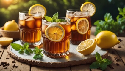 Wall Mural - Refreshing Iced Tea with Lemon and Mint: The Perfect Summer Drink