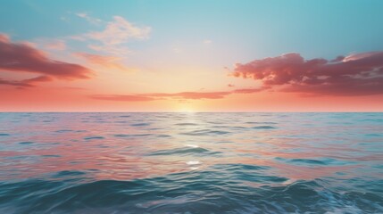 Poster - serene sunset over the ocean, with the sky reflecting the soft hues of the setting sun, creating a tranquil and peaceful atmosphere.