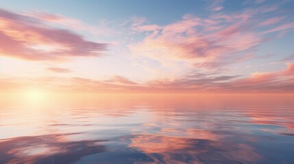 Wall Mural - serene sunset over the ocean, with the sky reflecting the soft hues of the setting sun, creating a tranquil and peaceful atmosphere.