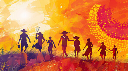 Wall Mural - Celebrating NAIDOC Week Holiday - Abstract Background Banner Template with Text Inscription in Vector Format