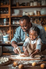 Wall Mural - african dad and son baking together in the kitchen