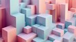 © Rattana - Abstract composition of geometric shapes arranged in a minimalist grid. Soft pastel tones of minimalist peach and minimalist lavender-blue create a serene and ethereal atmosphere, emphasizing the