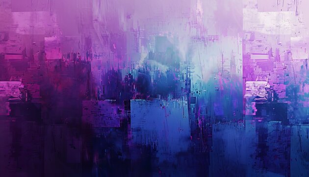 Abstract minimalist composition featuring minimalist digital textures and minimalist pixelated patterns. Harmonious shades of minimalist digital blue and minimalist glitch purple create a futuristic