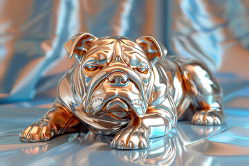  Shiny chrome bulldog sculpture with intricate details