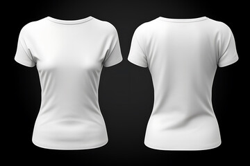 Wall Mural - Plain white woman t-shirt front and back view in isolated background. Ladies t-shirt mockup template. AI generated
