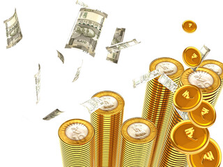 Wall Mural - GOLD COIN INDIAN RUPEE.Gold rupee coins. Indian money, stacked golden coins. Rupee cash, currency isolated on white background vector icons. Money gold currency, cash wealth golden rupee illustration	