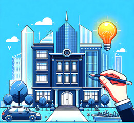 Creative Illustration of Urban Building with Hand Drawing Concept