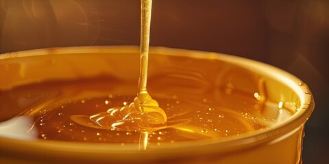 a pot of honey with dripping honey 