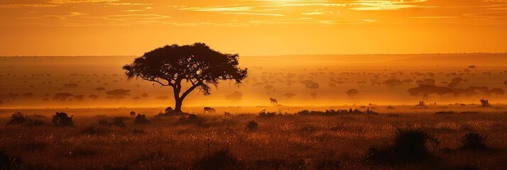 Wall Mural - machine generated photo of the open african landscape - safari concept with tree in the grasslands