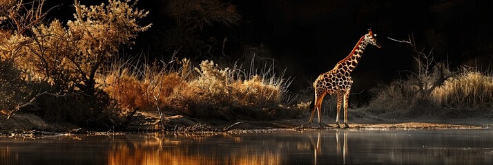Wall Mural - machine generated photo of the open african landscape - safari concept with giraffe in the grassland