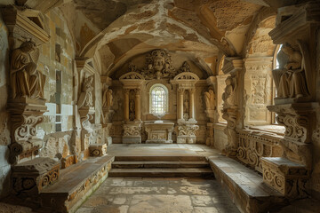 Wall Mural - Photo of a chapel with medieval stone carvings