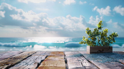 Wall Mural - Desk of free space and summer landscape of beach and sea