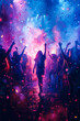 © IntDyz - Vibrant Neon Party Poster with Dancing Crowd and Confetti