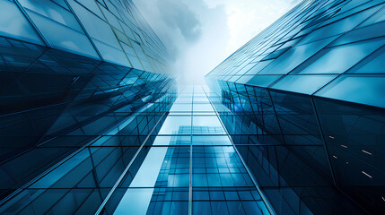 Futuristic office building glass blue toned image