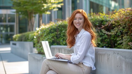 Sticker - The woman with laptop outdoors