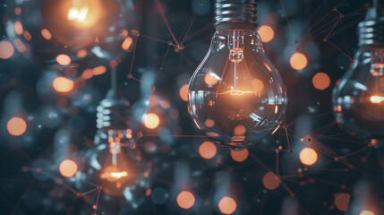 Poster - Light Bulb Network, Connected light bulbs illuminate a dark space, representing the power of creativity and innovation in sparking breakthrough ideas for business growth