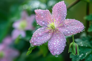 Canvas Print - a clematis flower in the rain by person