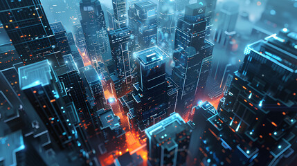 Poster - Modern futuristic digital circuit city building background