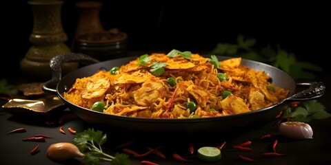 Wall Mural - Isolated background of Cheese kottu a popular Asian national dish. Concept Food Photography, Asian Cuisine, Street Food Culture, Food Presentation, Culinary Arts